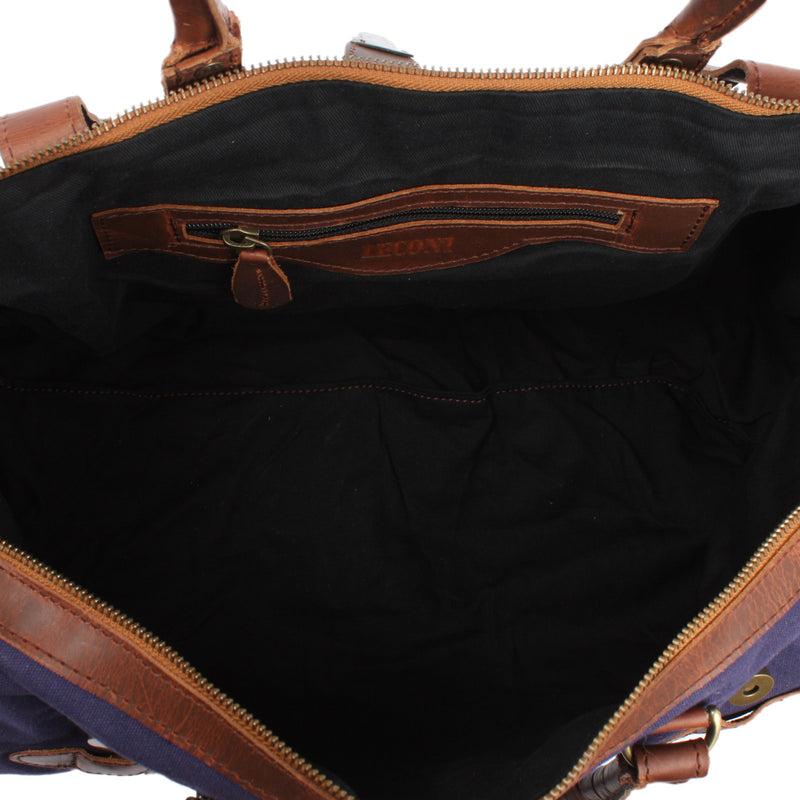 Leconi kleiner Weekender Handgepäck Damen Herren Leder Canvas navy LE2008 Zeitlich begrenztes Angebot