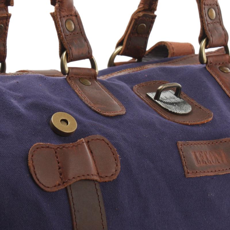 Leconi kleiner Weekender Handgepäck Damen Herren Leder Canvas navy LE2008 Zeitlich begrenztes Angebot