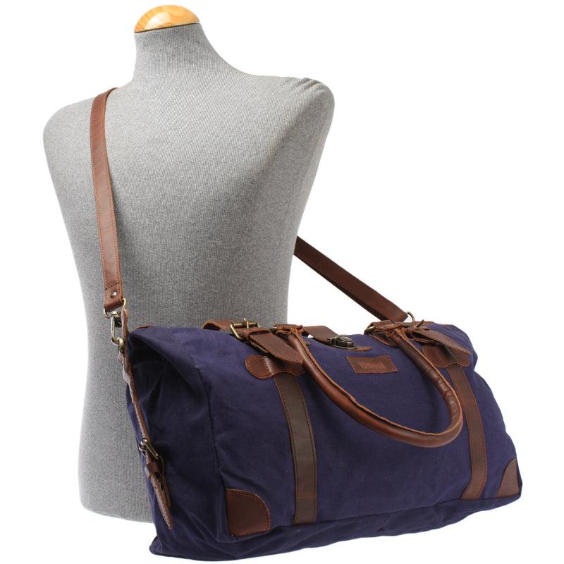 Leconi kleiner Weekender Handgepäck Damen Herren Leder Canvas navy LE2008 Zeitlich begrenztes Angebot