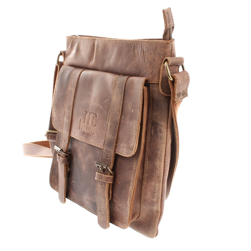 Leconi mittelgroße Umhängetasche Ledertasche Damen Herren Vintage Leder braun LE3036 Exklusive Angebote