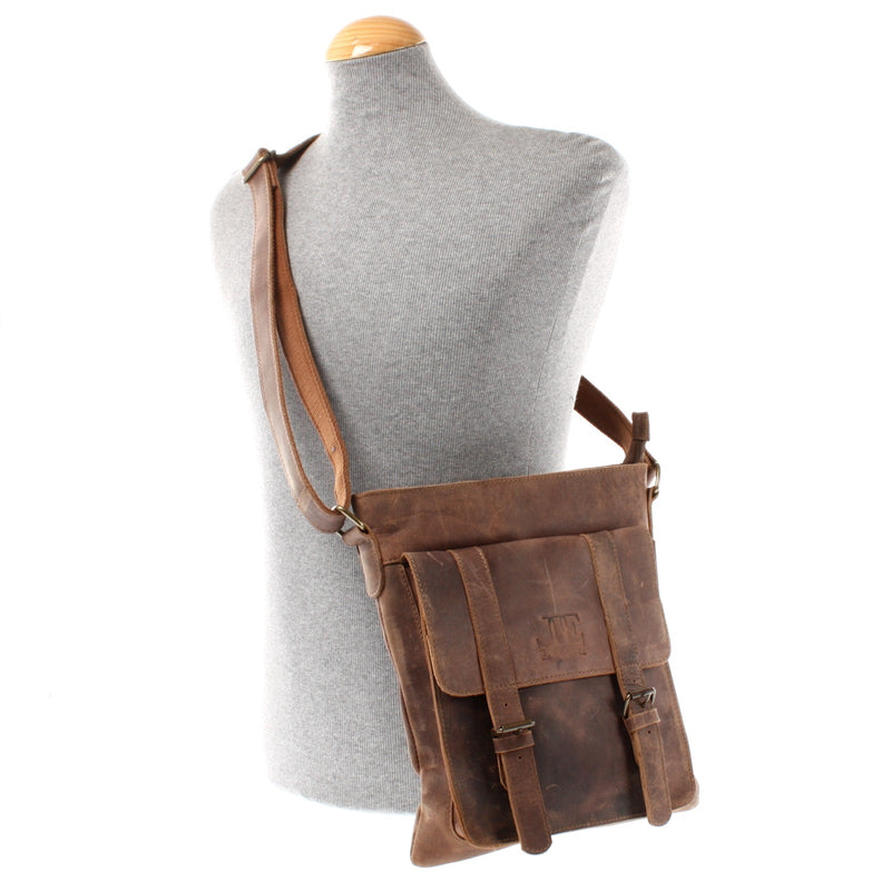 Leconi mittelgroße Umhängetasche Ledertasche Damen Herren Vintage Leder braun LE3036 Exklusive Angebote