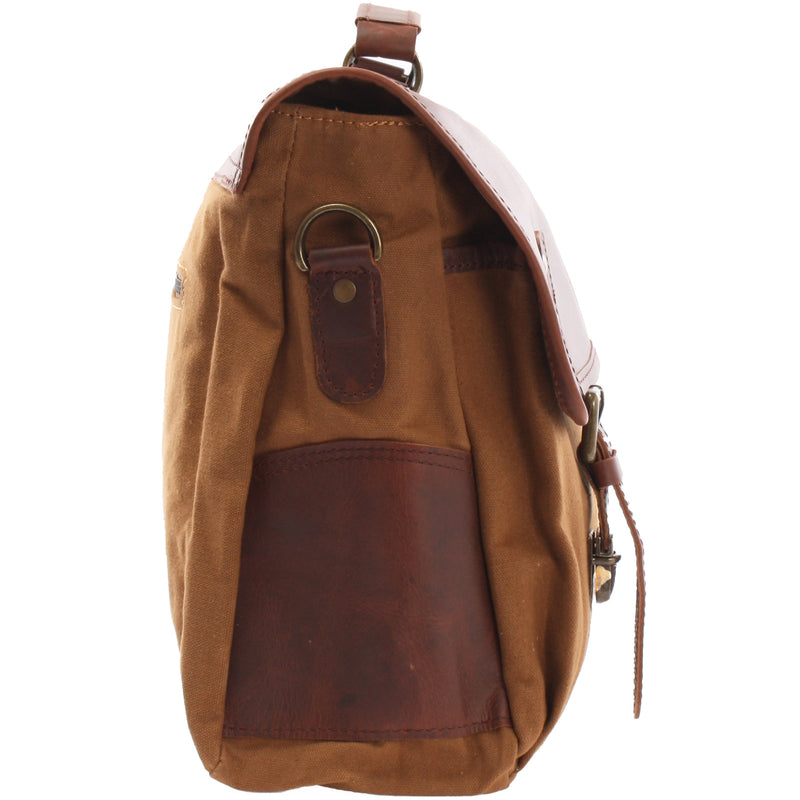 Leconi Messenger Bag Din A4 Kuriertasche Leder Canvas cognac LE3018 Neuheiten