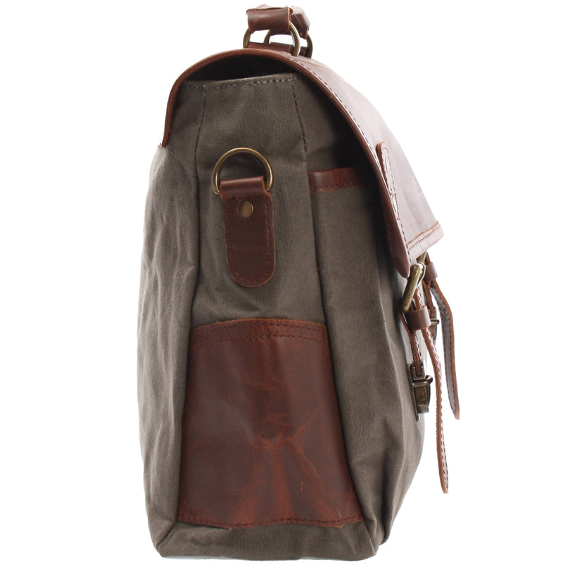 Leconi Messenger Bag Din A4 Kuriertasche Leder Canvas grau LE3018 Bestseller