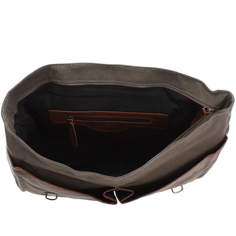 Leconi Messenger Bag Din A4 Kuriertasche Leder Canvas grau LE3018 Bestseller