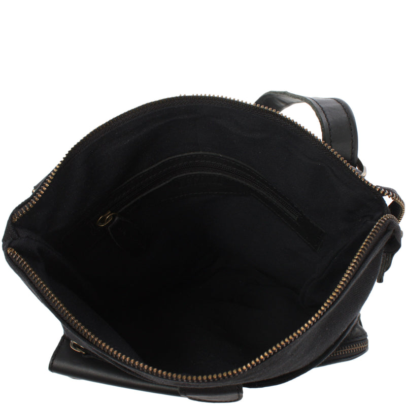 Leconi Umhängetasche Schultertasche Damen Herren Used Look Leder Canvas schwarz LE3011 Saisonale Angebote