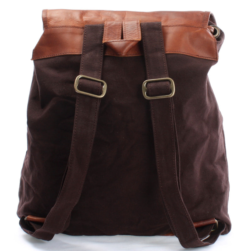 Leconi Rucksack Freizeitrucksack Wanderrucksack Leder Canvas mokka LE1010 Räumungsverkauf