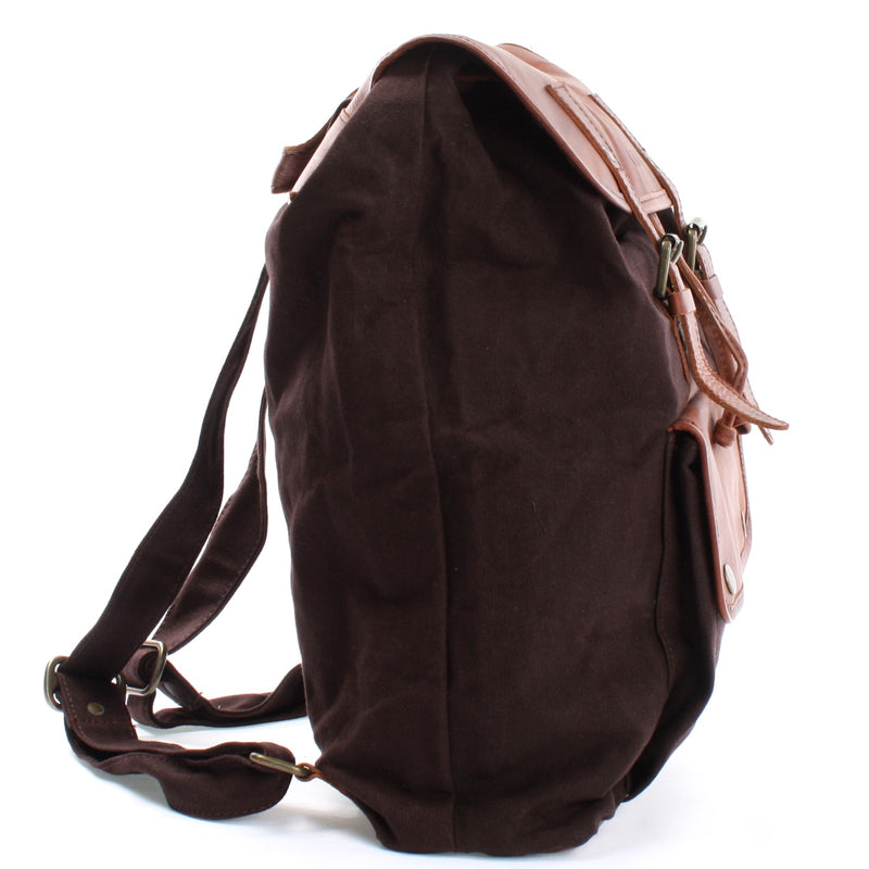Leconi Rucksack Freizeitrucksack Wanderrucksack Leder Canvas mokka LE1010 Räumungsverkauf