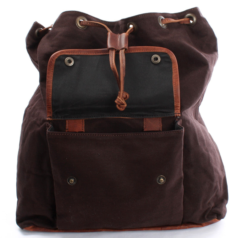 Leconi Rucksack Freizeitrucksack Wanderrucksack Leder Canvas mokka LE1010 Räumungsverkauf