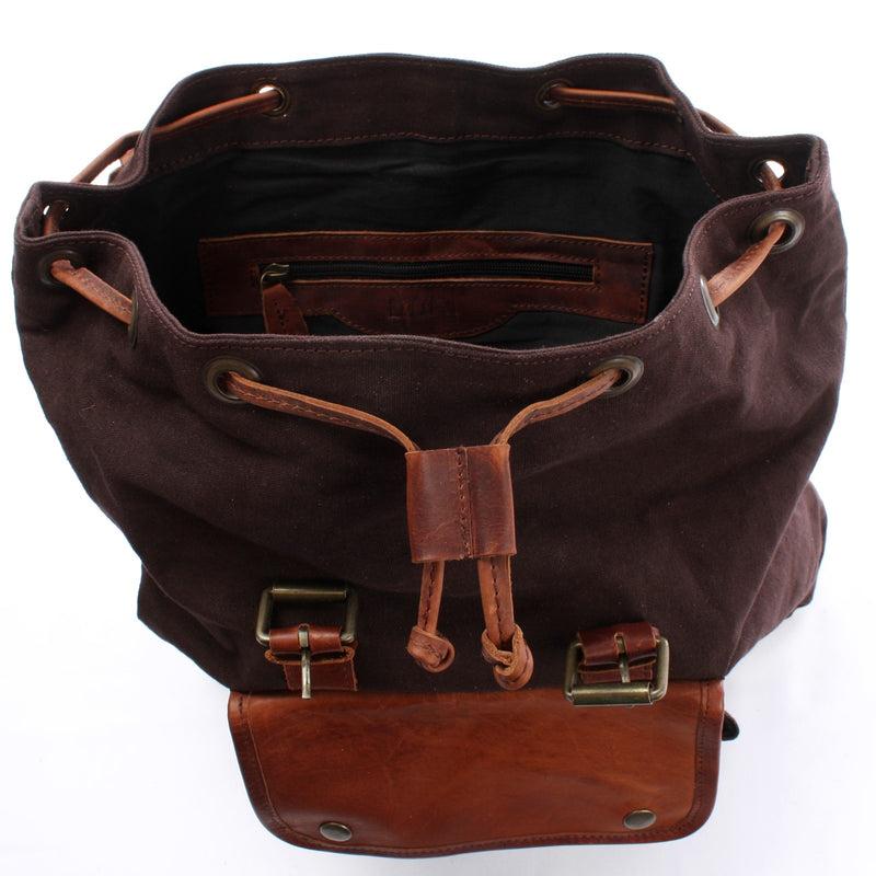Leconi Rucksack Freizeitrucksack Wanderrucksack Leder Canvas mokka LE1010 Räumungsverkauf