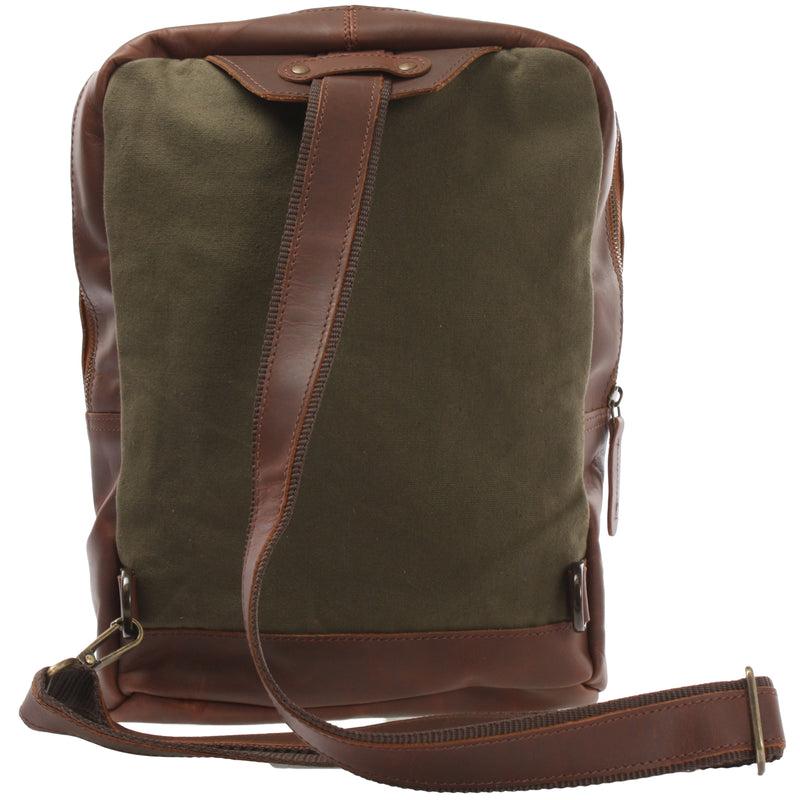 Leconi Freizeitrucksack Crossbag Rucksack Damen Herren Leder Canvas grün LE1012 Kauf eins, bekomm eins gratis
