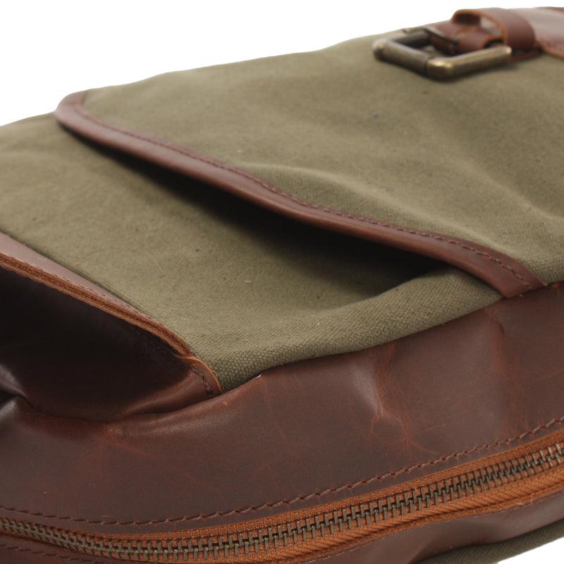 Leconi Freizeitrucksack Crossbag Rucksack Damen Herren Leder Canvas grün LE1012 Kauf eins, bekomm eins gratis