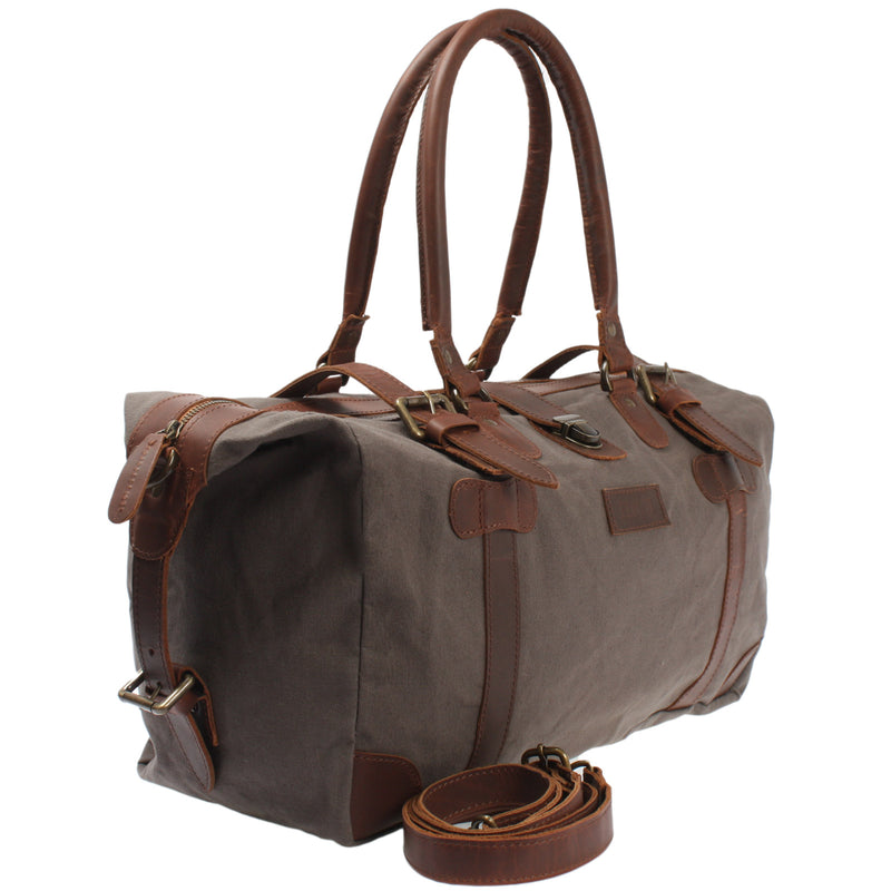 Leconi kleiner Weekender Handgepäck Damen Herren Leder Canvas grau LE2008 Tägliche Deals