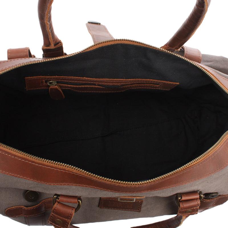 Leconi kleiner Weekender Handgepäck Damen Herren Leder Canvas grau LE2008 Tägliche Deals