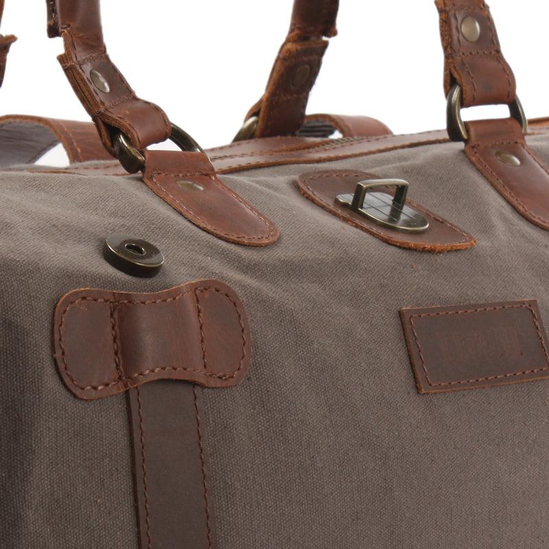 Leconi kleiner Weekender Handgepäck Damen Herren Leder Canvas grau LE2008 Tägliche Deals