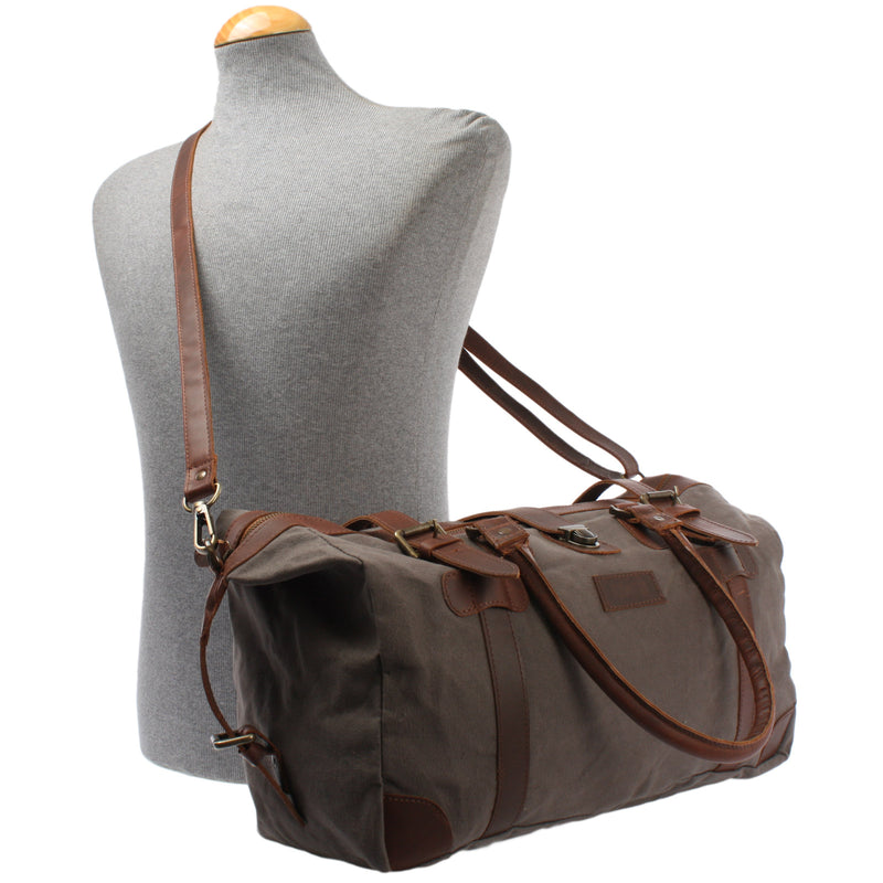 Leconi kleiner Weekender Handgepäck Damen Herren Leder Canvas grau LE2008 Tägliche Deals