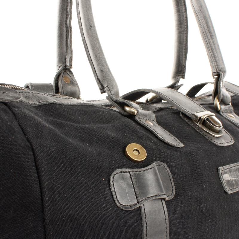 Leconi kleiner Weekender Handgepäck Damen Herren Leder Canvas schwarz LE2008 Sonderangebote