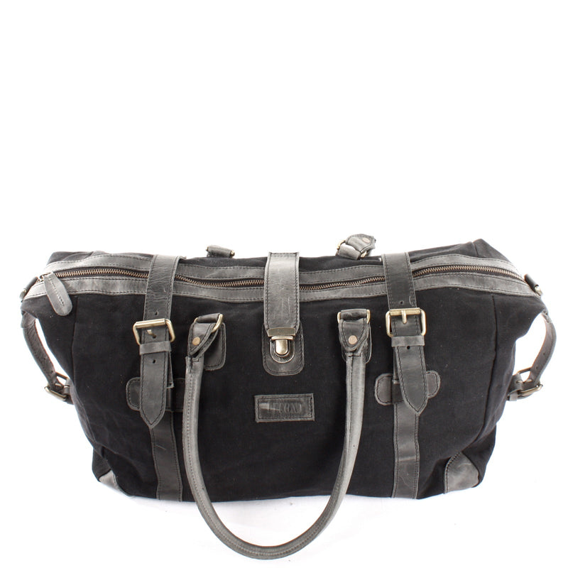 Leconi kleiner Weekender Handgepäck Damen Herren Leder Canvas schwarz LE2008 Sonderangebote