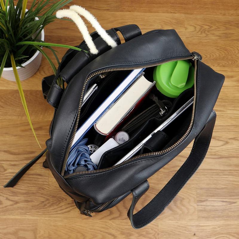 Leconi Lederrucksack Freizeitrucksack Damen Herren DIN A4 Leder schwarz LE1019 Tiefpreis