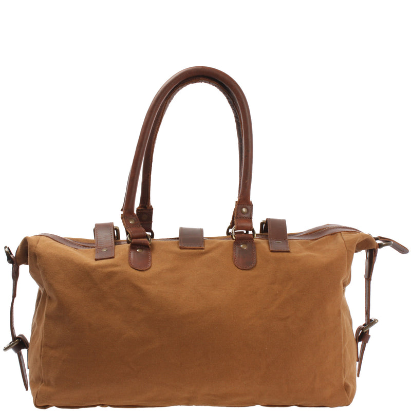 Leconi kleiner Weekender Handgepäck Damen Herren Leder Canvas cognac LE2008 Super Sparpreis