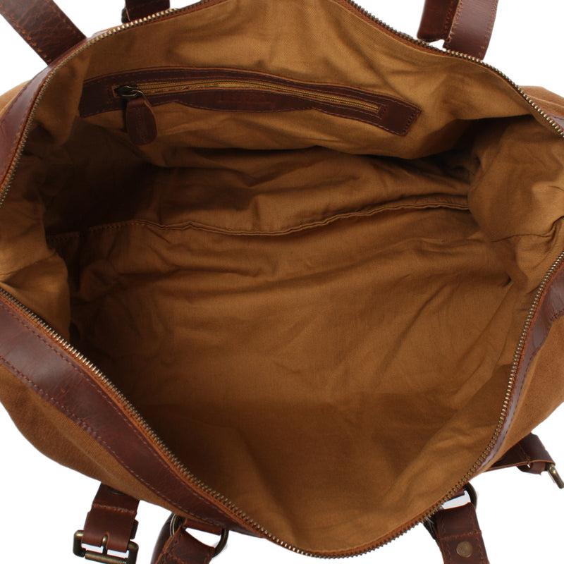 Leconi kleiner Weekender Handgepäck Damen Herren Leder Canvas cognac LE2008 Super Sparpreis