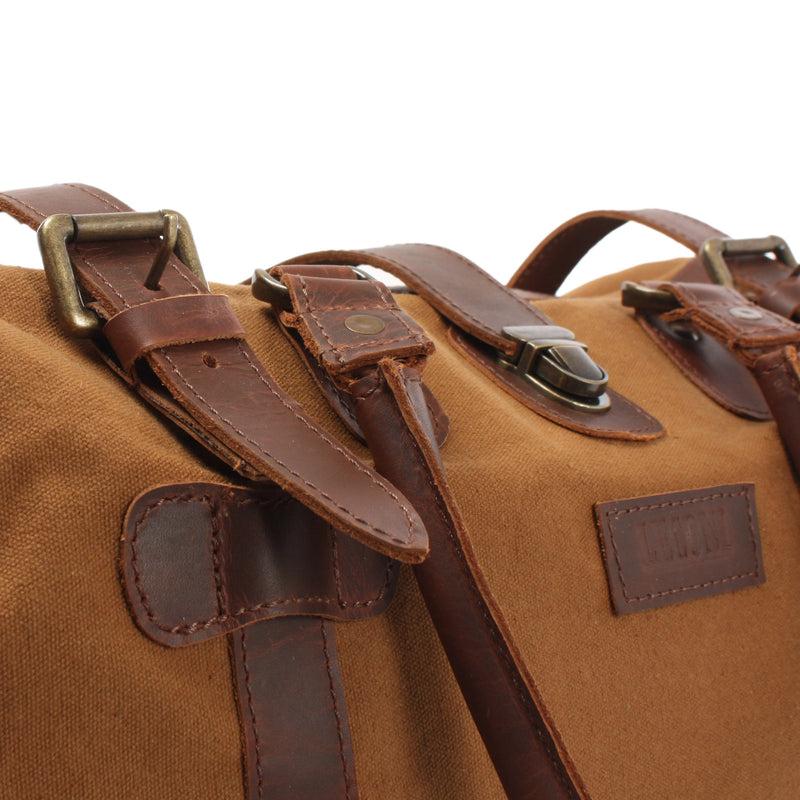 Leconi kleiner Weekender Handgepäck Damen Herren Leder Canvas cognac LE2008 Super Sparpreis