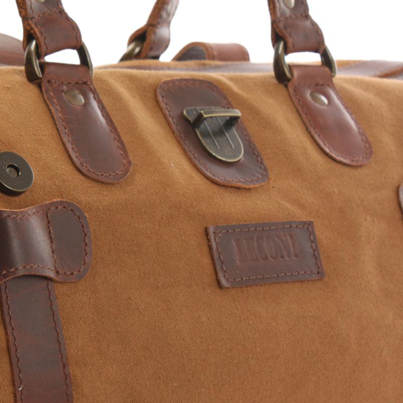 Leconi kleiner Weekender Handgepäck Damen Herren Leder Canvas cognac LE2008 Super Sparpreis