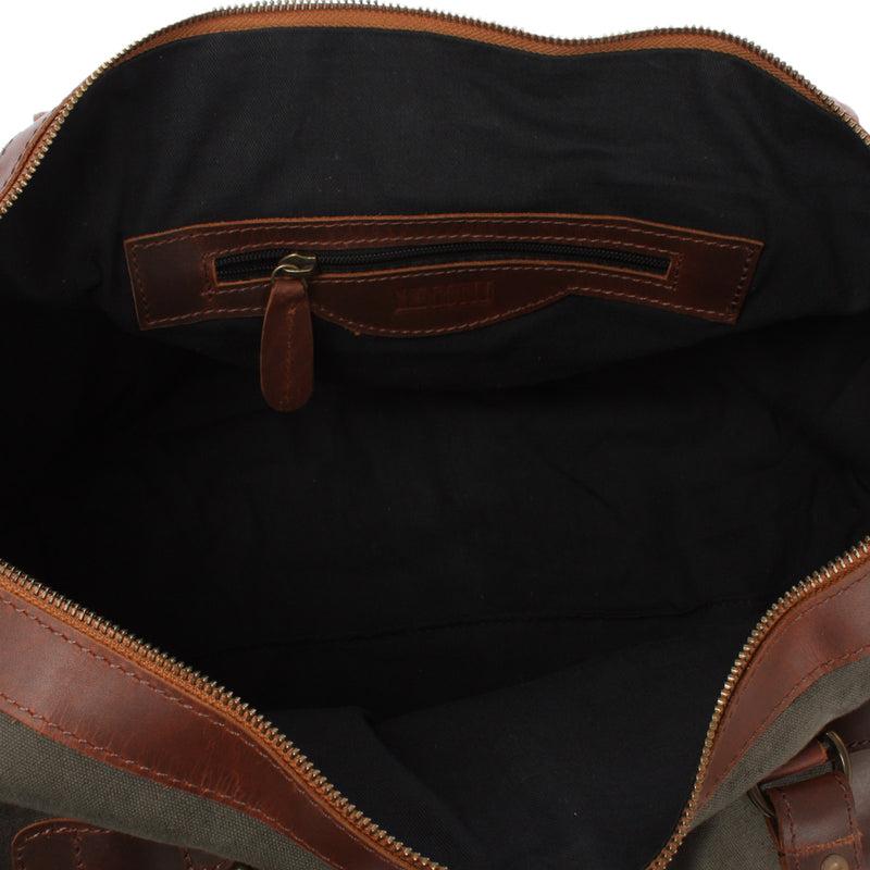 Leconi kleiner Weekender Handgepäck Damen Herren Leder Canvas grün LE2008 Wochenangebot