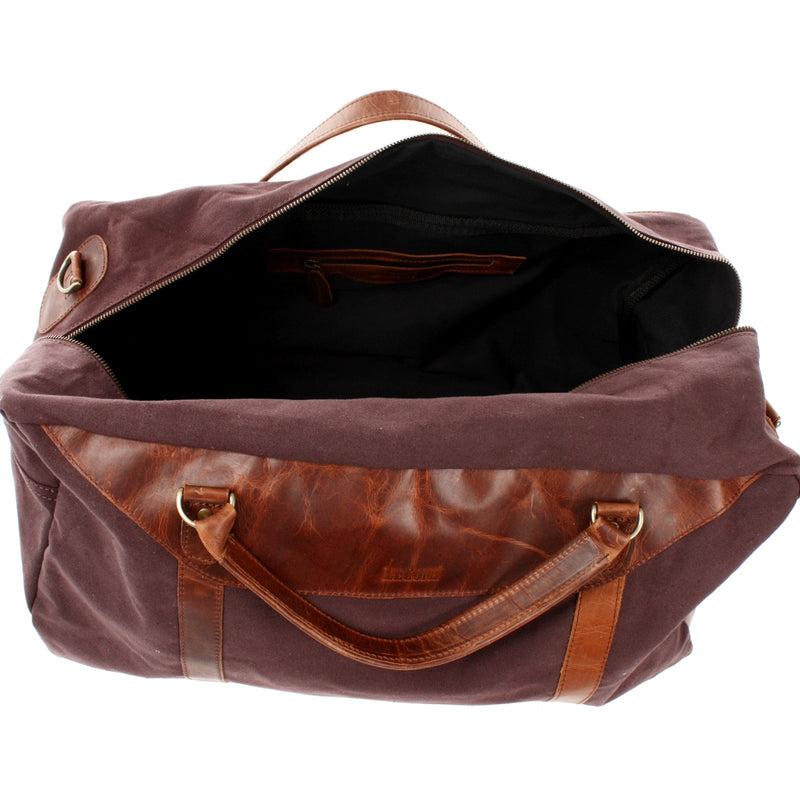 Leconi große Reisetasche Weekender Handgepäck Canvas Leder mokka LE2020 Kostenlose Rückgabe