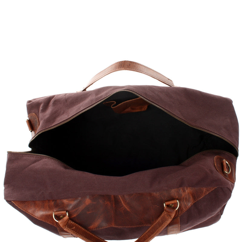 Leconi große Reisetasche Weekender Handgepäck Canvas Leder mokka LE2020 Kostenlose Rückgabe