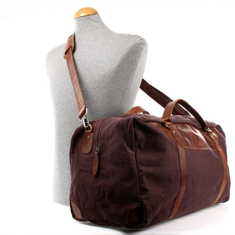 Leconi große Reisetasche Weekender Handgepäck Canvas Leder mokka LE2020 Kostenlose Rückgabe