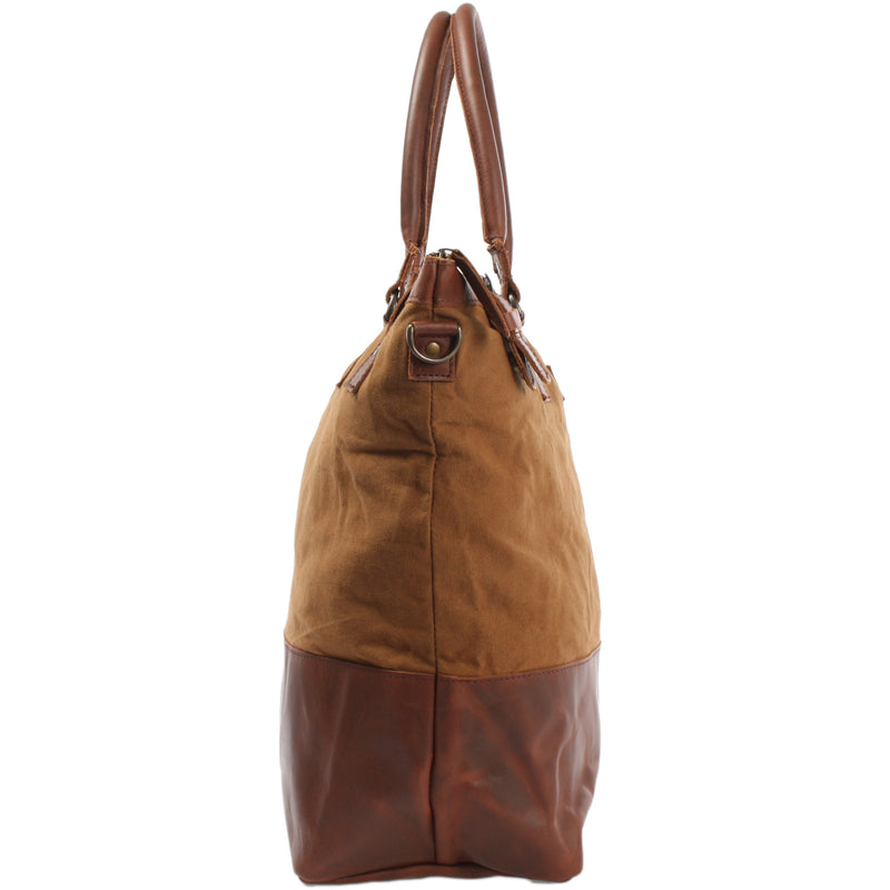Leconi XXL Shopper Schultertasche Beuteltasche Leder Canvas cognac LE2005 Begrenzte Freigabe
