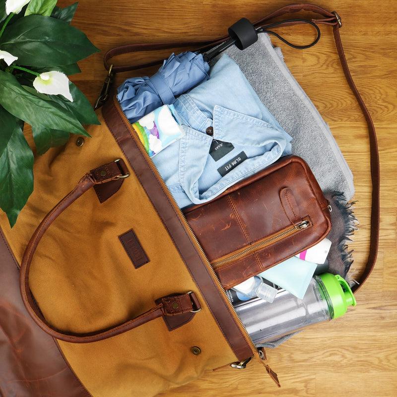 Leconi XXL Shopper Schultertasche Beuteltasche Leder Canvas cognac LE2005 Begrenzte Freigabe