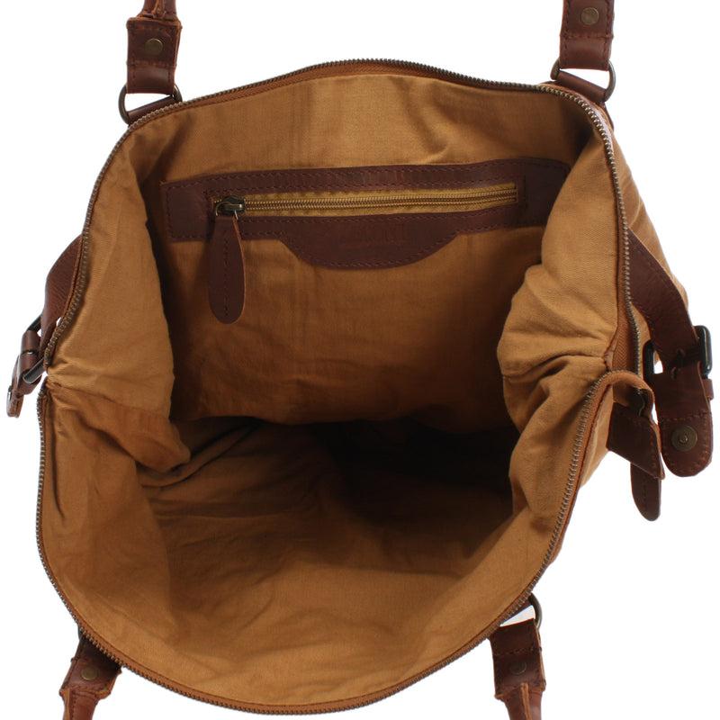 Leconi XXL Shopper Schultertasche Beuteltasche Leder Canvas cognac LE2005 Begrenzte Freigabe