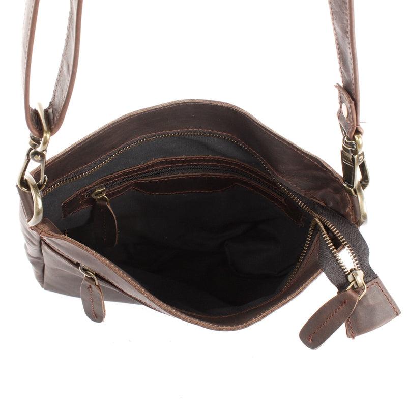 Leconi Umhängetasche Ledertasche Schultertasche Freizeittasche Leder dunkelbraun LE3058 JETZT KAUFEN