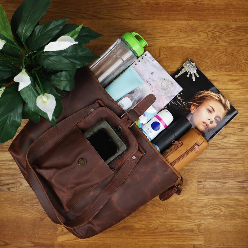 Leconi Schultertasche Damentasche Handtasche Leder braun LE0052 Neueste Stile