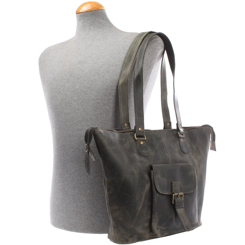 Leconi Schultertasche Damentasche Handtasche Leder grau LE0052 Letzte 2 Tage