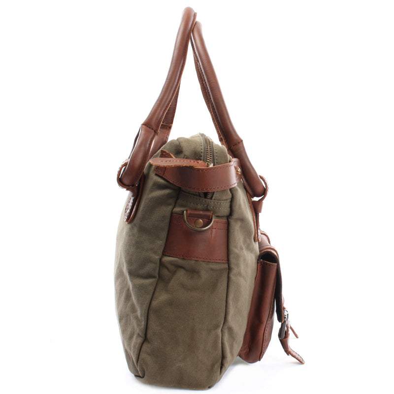 Leconi Schultertasche Henkeltasche Damentasche Handtasche Leder Canvas grün LE0050 Letzter Tag