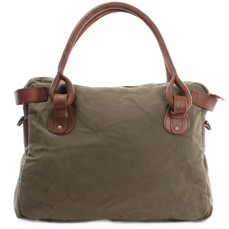 Leconi Schultertasche Henkeltasche Damentasche Handtasche Leder Canvas grün LE0050 Letzter Tag