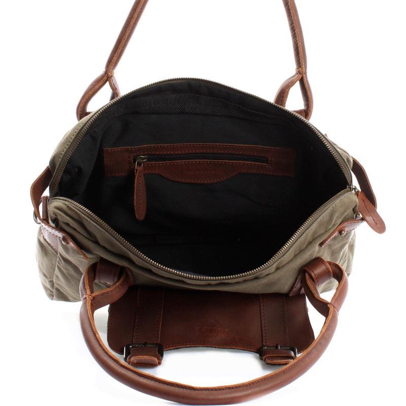 Leconi Schultertasche Henkeltasche Damentasche Handtasche Leder Canvas grün LE0050 Letzter Tag