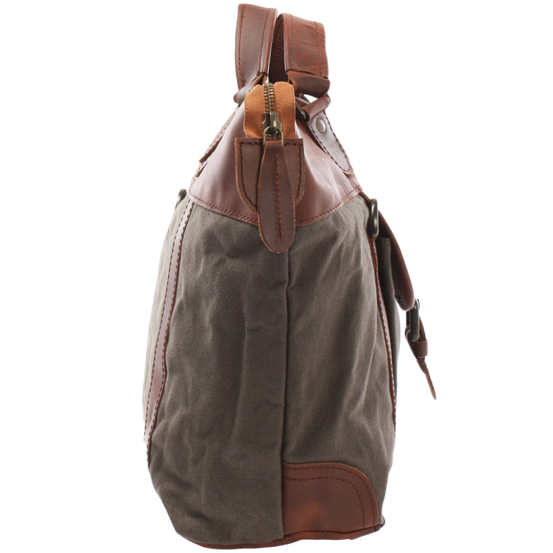 Leconi Henkeltasche Schultertasche Canvas Leder grau LE0043 Zeitbegrenzte Promotion