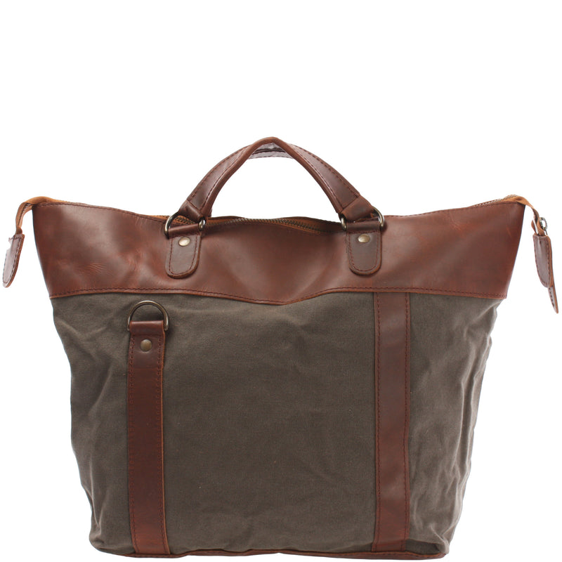 Leconi Henkeltasche Schultertasche Canvas Leder grau LE0043 Zeitbegrenzte Promotion