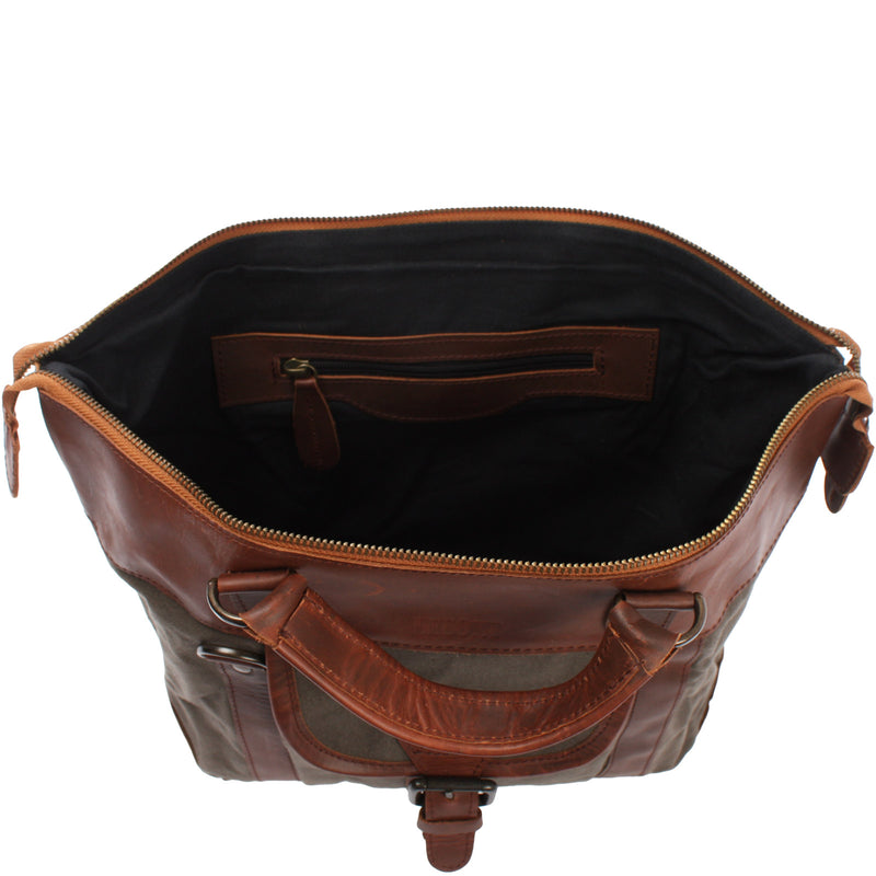 Leconi Henkeltasche Schultertasche Canvas Leder grau LE0043 Zeitbegrenzte Promotion
