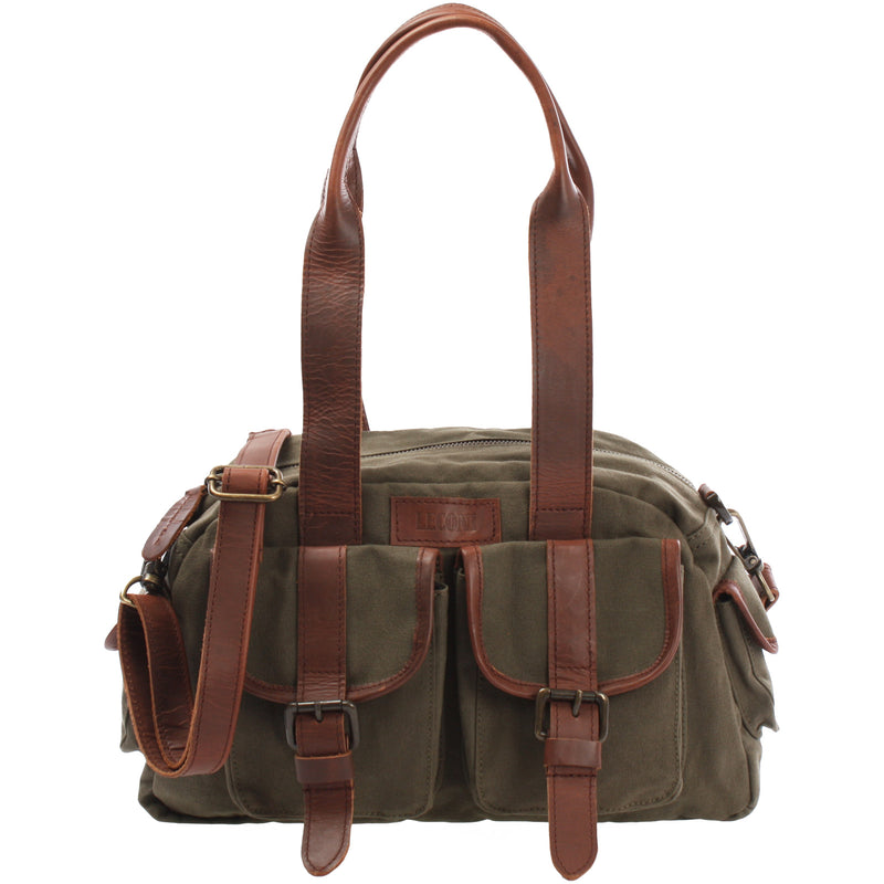 Leconi Henkeltasche Damentasche Canvas Leder grün LE0042