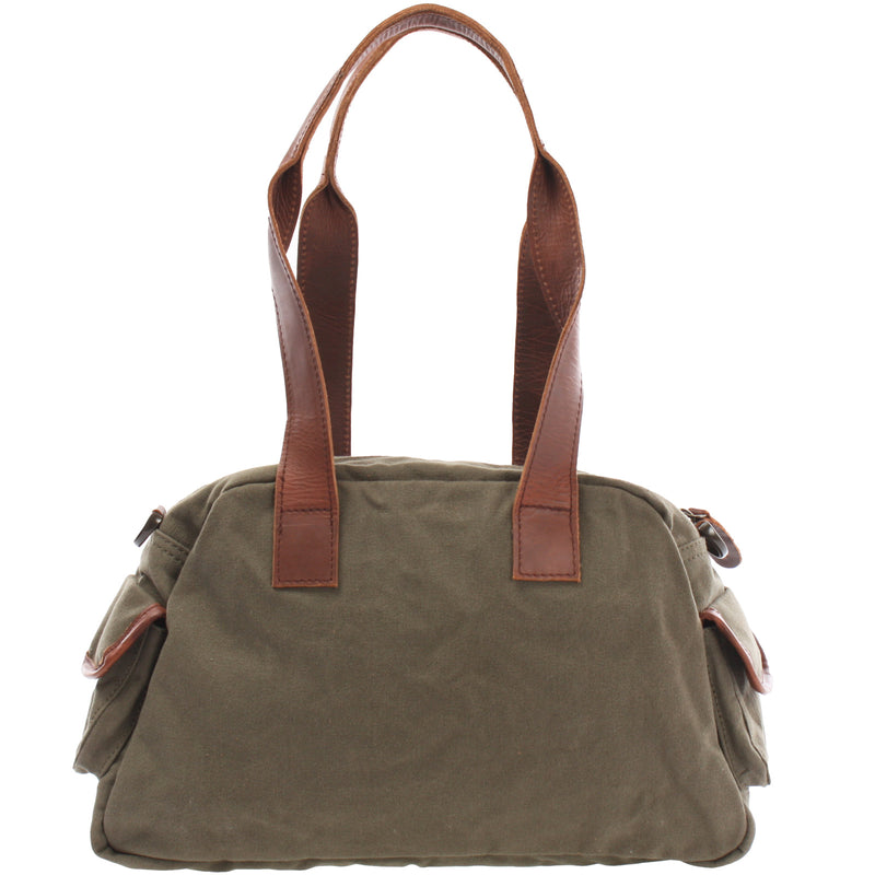 Leconi Henkeltasche Damentasche Canvas Leder grün LE0042 Bis zu 50% Rabatt