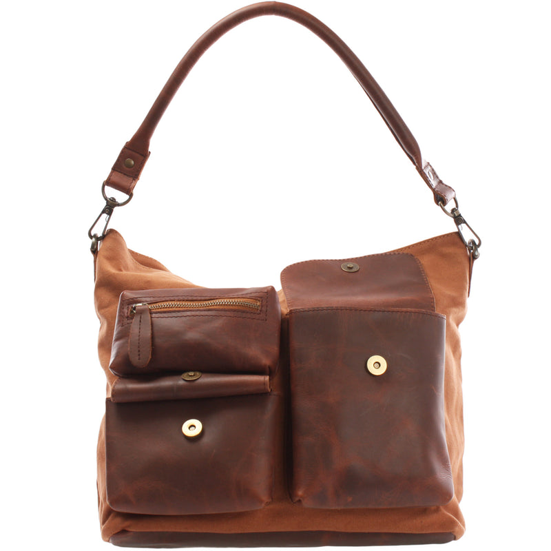 Leconi Schultertasche Umhängetasche Ledertasche Canvas Leder cognac LE0039 Bis zu 60% Rabatt