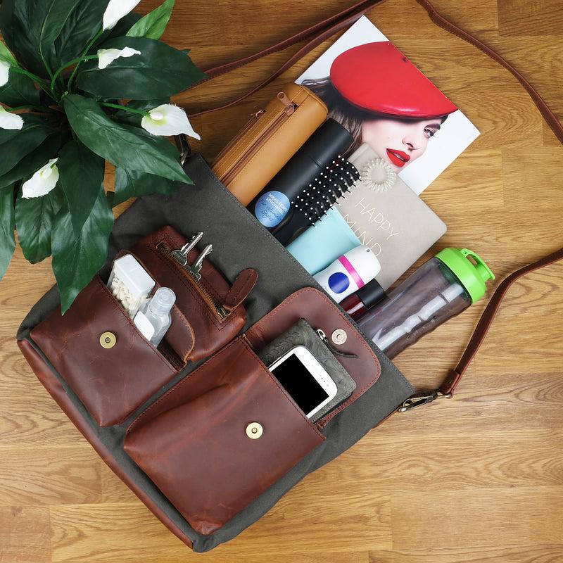 Leconi Schultertasche Umhängetasche Ledertasche Canvas Leder grau LE0039 Bis zu 65% Rabatt