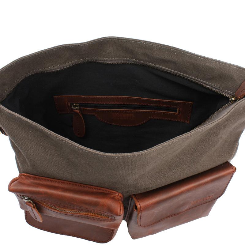 Leconi Schultertasche Umhängetasche Ledertasche Canvas Leder grau LE0039 Bis zu 65% Rabatt