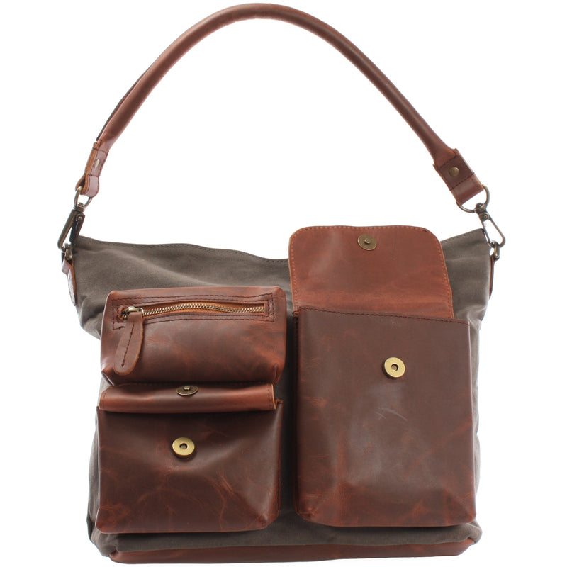 Leconi Schultertasche Umhängetasche Ledertasche Canvas Leder grau LE0039 Bis zu 65% Rabatt