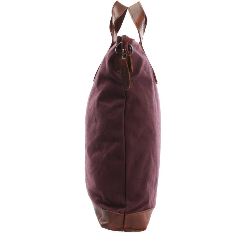 Leconi Shopper Henkeltasche Damen Canvas Leder bordeaux LE0037 Nur für heute