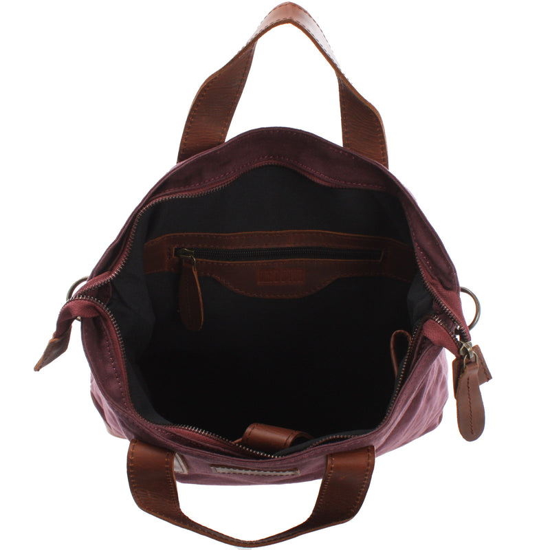 Leconi Shopper Henkeltasche Damen Canvas Leder bordeaux LE0037 Nur für heute